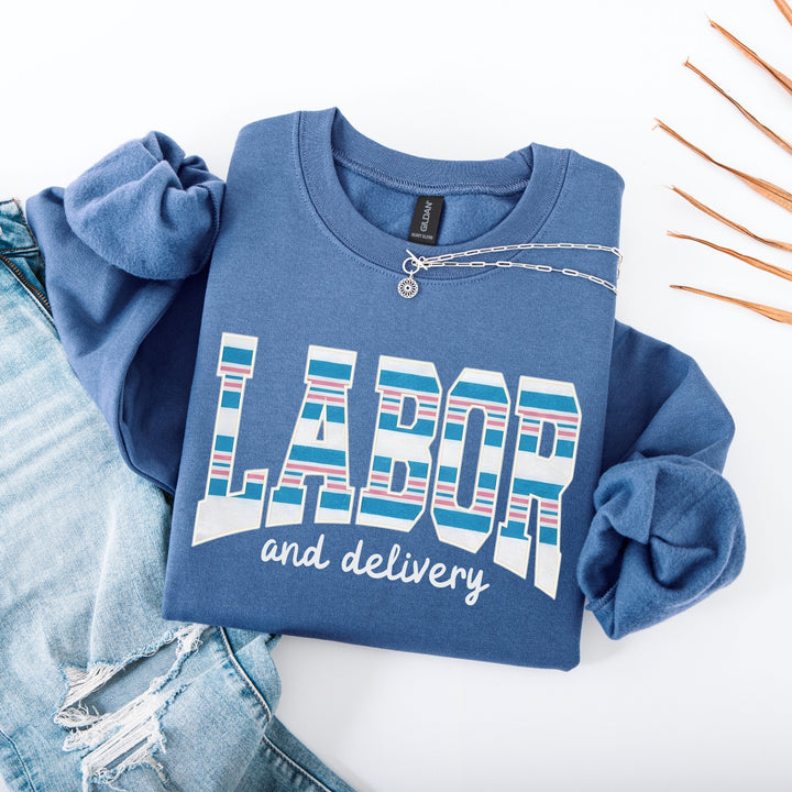 L&D Nurse Sweatshirt — Baby Blanket Stripe