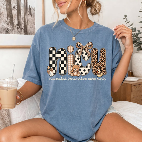 NICU Nurse Tee — Patchwork Bow Letters