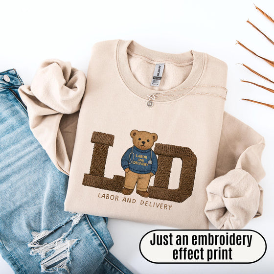 L&D Nurse Sweatshirt, Vintage Bear, Sand